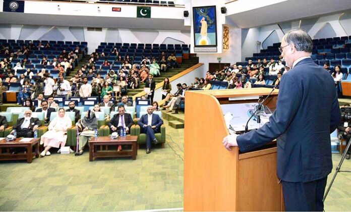 Federal Minister for Planning, Development and Special Initiatives, Ahsan Iqbal delivers a keynote address at the WECON2024 Conference at the National University of Sciences and Technology (NUST).