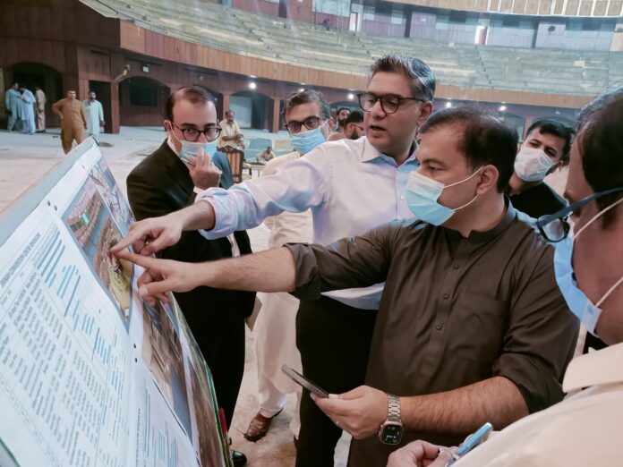 CDA chairman oversees renovation work at Jinnah Convention Center ahead of SCO meeting