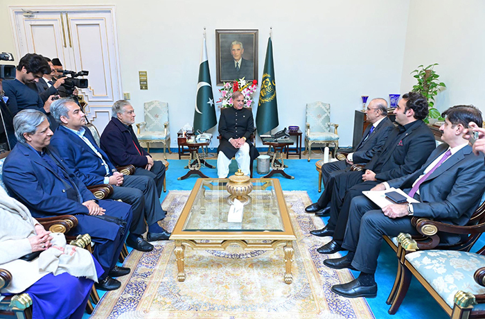 Former President Asif Ali Zardari, Chairman Pakistan People’s Party Bilawal Bhutto Zardari and Chief Minister Sindh Syed Murad Ali Shah call on Prime Minister Muhammad Shehbaz Sharif.