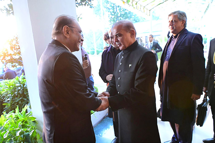 Former President Asif Ali Zardari, Chairman Pakistan People’s Party Bilawal Bhutto Zardari and Chief Minister Sindh Syed Murad Ali Shah call on Prime Minister Muhammad Shehbaz Sharif.