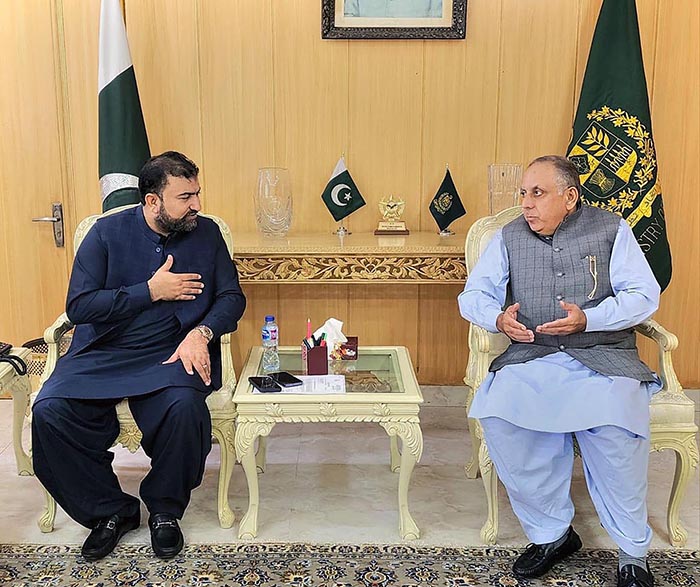 Caretaker Federal Minister for Interior Sarfraz Ahmed Bugti in a meeting with Former Federal Minister Mir Changaiz Khan Jamali.