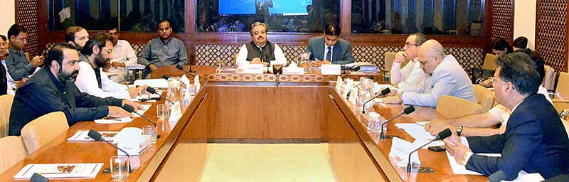 Senator Hidayat Ullah, Chairman Senate Standing Committee on Aviation presiding over a meeting of the committee at Parliament House